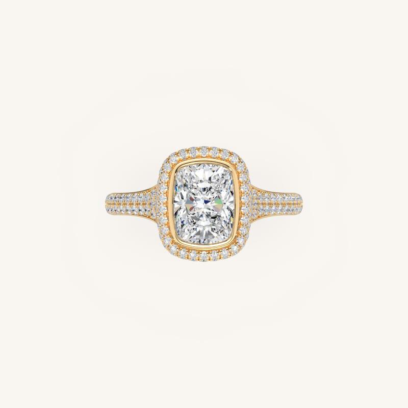 The Lunea – Floating Bezel Solitaire Solara Halo Engagement Ring with ¾ Diamond Shank