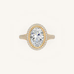 Load image into Gallery viewer, The Lunea – Floating Bezel Solitaire Solara Halo Engagement Ring with ¾ Diamond Shank