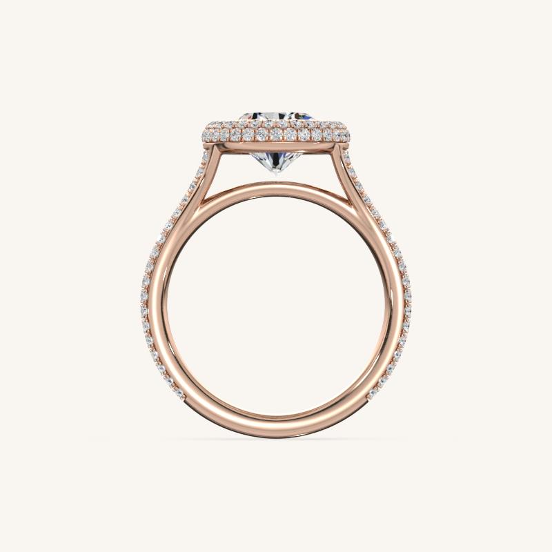 The Lunea – Floating Bezel Solitaire Solara Halo Engagement Ring (E-W) with ¾ Diamond Shank