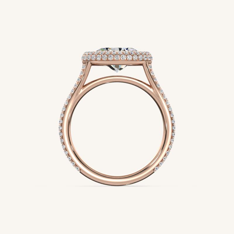 The Lunea – Floating Bezel Solitaire Solara Halo Engagement Ring (E-W) with ¾ Diamond Shank