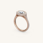 Load image into Gallery viewer, The Lunea – Floating Bezel Solitaire Solara Halo Engagement Ring (E-W) with ¾ Diamond Shank