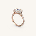 Load image into Gallery viewer, The Lunea – Floating Bezel Solitaire Solara Halo Engagement Ring (E-W) with ¾ Diamond Shank