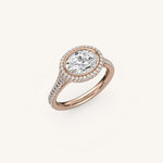 Load image into Gallery viewer, The Lunea – Floating Bezel Solitaire Solara Halo Engagement Ring (E-W) with ¾ Diamond Shank