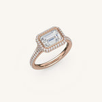 Load image into Gallery viewer, The Lunea – Floating Bezel Solitaire Solara Halo Engagement Ring (E-W) with ¾ Diamond Shank