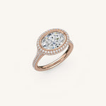 Load image into Gallery viewer, The Lunea – Floating Bezel Solitaire Solara Halo Engagement Ring (E-W) with ¾ Diamond Shank