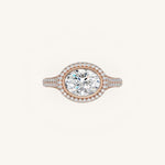 Load image into Gallery viewer, The Lunea – Floating Bezel Solitaire Solara Halo Engagement Ring (E-W) with ¾ Diamond Shank