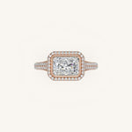 Load image into Gallery viewer, The Lunea – Floating Bezel Solitaire Solara Halo Engagement Ring (E-W) with ¾ Diamond Shank