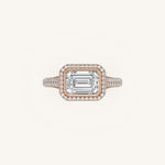 Load image into Gallery viewer, The Lunea – Floating Bezel Solitaire Solara Halo Engagement Ring (E-W) with ¾ Diamond Shank