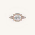 Load image into Gallery viewer, The Lunea – Floating Bezel Solitaire Solara Halo Engagement Ring (E-W) with ¾ Diamond Shank