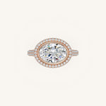 Load image into Gallery viewer, The Lunea – Floating Bezel Solitaire Solara Halo Engagement Ring (E-W) with ¾ Diamond Shank