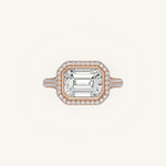 Load image into Gallery viewer, The Lunea – Floating Bezel Solitaire Solara Halo Engagement Ring (E-W) with ¾ Diamond Shank