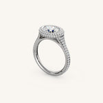 Load image into Gallery viewer, The Lunea – Floating Bezel Solitaire Solara Halo Engagement Ring (E-W) with ¾ Diamond Shank