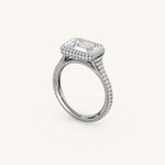 Load image into Gallery viewer, The Lunea – Floating Bezel Solitaire Solara Halo Engagement Ring (E-W) with ¾ Diamond Shank