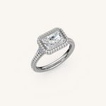 Load image into Gallery viewer, The Lunea – Floating Bezel Solitaire Solara Halo Engagement Ring (E-W) with ¾ Diamond Shank