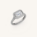 Load image into Gallery viewer, The Lunea – Floating Bezel Solitaire Solara Halo Engagement Ring (E-W) with ¾ Diamond Shank