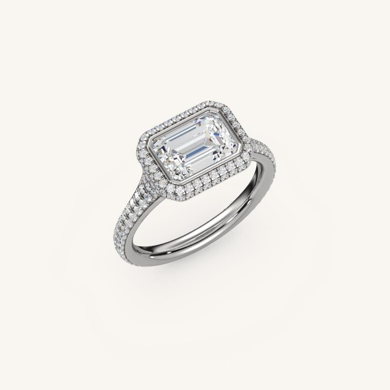 The Lunea – Floating Bezel Solitaire Solara Halo Engagement Ring (E-W) with ¾ Diamond Shank