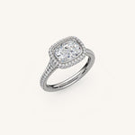 Load image into Gallery viewer, The Lunea – Floating Bezel Solitaire Solara Halo Engagement Ring (E-W) with ¾ Diamond Shank