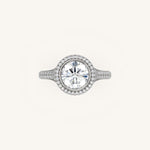 Load image into Gallery viewer, The Lunea – Floating Bezel Solitaire Solara Halo Engagement Ring (E-W) with ¾ Diamond Shank