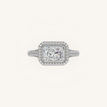 Load image into Gallery viewer, The Lunea – Floating Bezel Solitaire Solara Halo Engagement Ring (E-W) with ¾ Diamond Shank