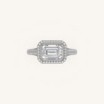 Load image into Gallery viewer, The Lunea – Floating Bezel Solitaire Solara Halo Engagement Ring (E-W) with ¾ Diamond Shank
