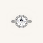 Load image into Gallery viewer, The Lunea – Floating Bezel Solitaire Solara Halo Engagement Ring (E-W) with ¾ Diamond Shank