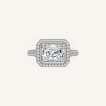Load image into Gallery viewer, The Lunea – Floating Bezel Solitaire Solara Halo Engagement Ring (E-W) with ¾ Diamond Shank
