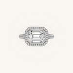 Load image into Gallery viewer, The Lunea – Floating Bezel Solitaire Solara Halo Engagement Ring (E-W) with ¾ Diamond Shank