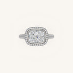 Load image into Gallery viewer, The Lunea – Floating Bezel Solitaire Solara Halo Engagement Ring (E-W) with ¾ Diamond Shank