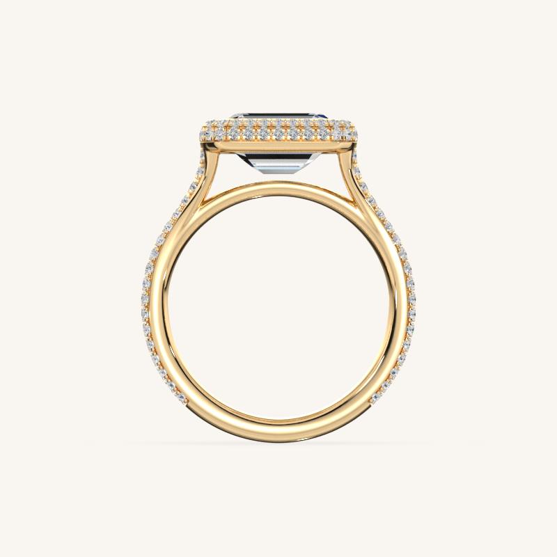 The Lunea – Floating Bezel Solitaire Solara Halo Engagement Ring (E-W) with ¾ Diamond Shank