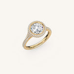 Load image into Gallery viewer, The Lunea – Floating Bezel Solitaire Solara Halo Engagement Ring (E-W) with ¾ Diamond Shank