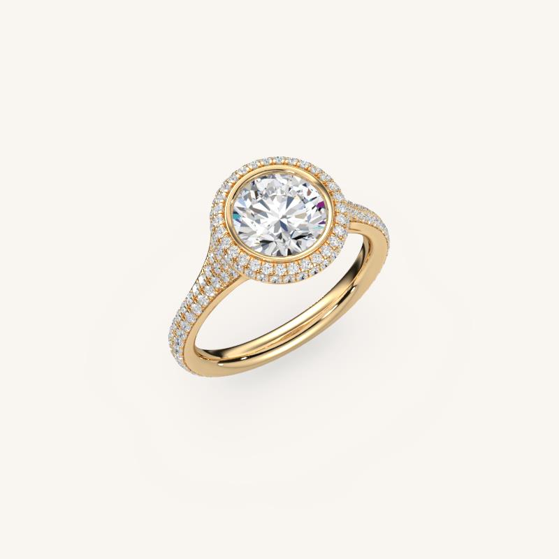 The Lunea – Floating Bezel Solitaire Solara Halo Engagement Ring (E-W) with ¾ Diamond Shank
