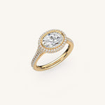 Load image into Gallery viewer, The Lunea – Floating Bezel Solitaire Solara Halo Engagement Ring (E-W) with ¾ Diamond Shank