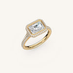 Load image into Gallery viewer, The Lunea – Floating Bezel Solitaire Solara Halo Engagement Ring (E-W) with ¾ Diamond Shank
