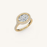 Load image into Gallery viewer, The Lunea – Floating Bezel Solitaire Solara Halo Engagement Ring (E-W) with ¾ Diamond Shank