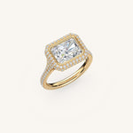Load image into Gallery viewer, The Lunea – Floating Bezel Solitaire Solara Halo Engagement Ring (E-W) with ¾ Diamond Shank