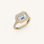Load image into Gallery viewer, The Lunea – Floating Bezel Solitaire Solara Halo Engagement Ring (E-W) with ¾ Diamond Shank