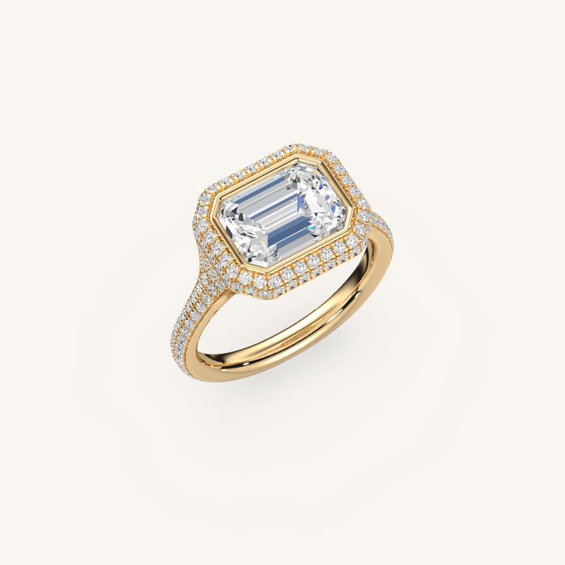 The Lunea – Floating Bezel Solitaire Solara Halo Engagement Ring (E-W) with ¾ Diamond Shank