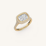 Load image into Gallery viewer, The Lunea – Floating Bezel Solitaire Solara Halo Engagement Ring (E-W) with ¾ Diamond Shank