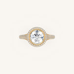 Load image into Gallery viewer, The Lunea – Floating Bezel Solitaire Solara Halo Engagement Ring (E-W) with ¾ Diamond Shank