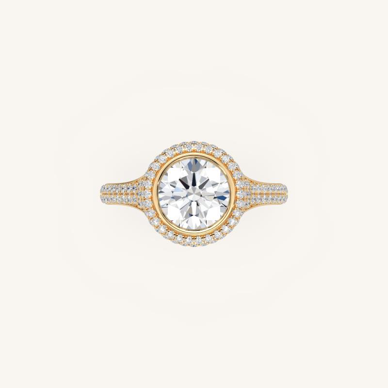 The Lunea – Floating Bezel Solitaire Solara Halo Engagement Ring (E-W) with ¾ Diamond Shank