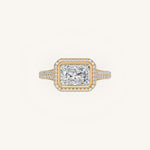Load image into Gallery viewer, The Lunea – Floating Bezel Solitaire Solara Halo Engagement Ring (E-W) with ¾ Diamond Shank