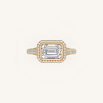 Load image into Gallery viewer, The Lunea – Floating Bezel Solitaire Solara Halo Engagement Ring (E-W) with ¾ Diamond Shank