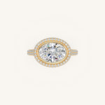 Load image into Gallery viewer, The Lunea – Floating Bezel Solitaire Solara Halo Engagement Ring (E-W) with ¾ Diamond Shank
