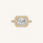 Load image into Gallery viewer, The Lunea – Floating Bezel Solitaire Solara Halo Engagement Ring (E-W) with ¾ Diamond Shank