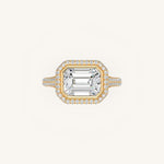 Load image into Gallery viewer, The Lunea – Floating Bezel Solitaire Solara Halo Engagement Ring (E-W) with ¾ Diamond Shank