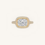 Load image into Gallery viewer, The Lunea – Floating Bezel Solitaire Solara Halo Engagement Ring (E-W) with ¾ Diamond Shank