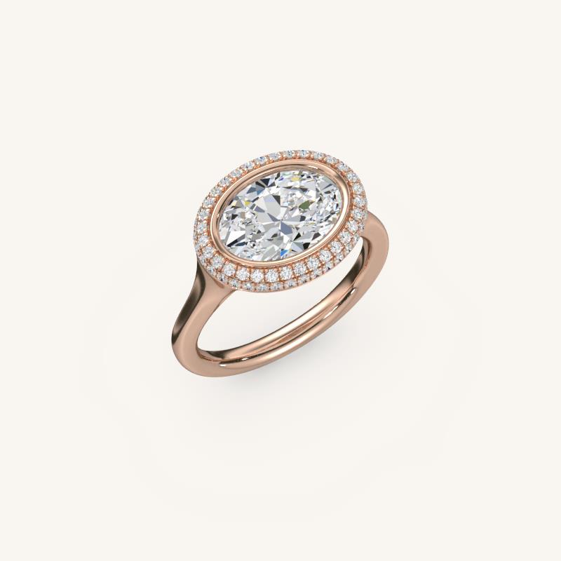The Lunea – Floating Bezel Solitaire Solara Halo Engagement Ring (E-W)