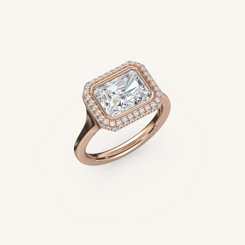 The Lunea – Floating Bezel Solitaire Solara Halo Engagement Ring (E-W)