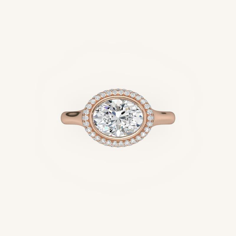 The Lunea – Floating Bezel Solitaire Solara Halo Engagement Ring (E-W)