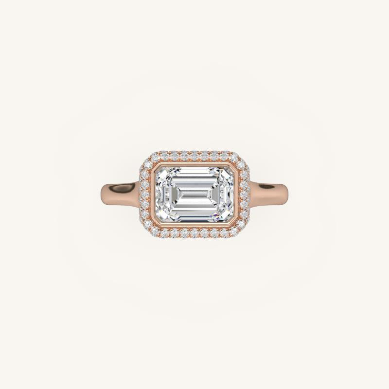 The Lunea – Floating Bezel Solitaire Solara Halo Engagement Ring (E-W)